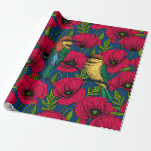 Bee eaters and poppies wrapping paper