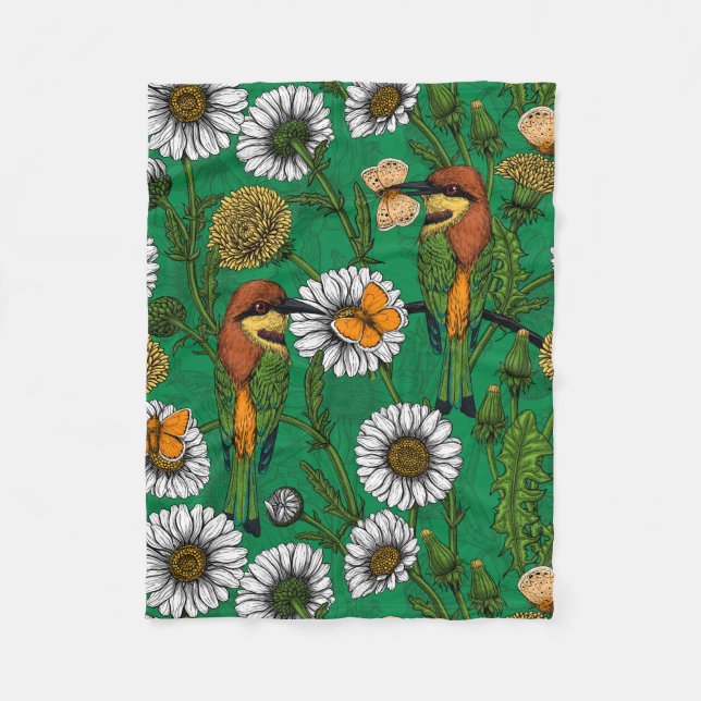 Bee eaters on a spring meadow fleece blanket (Front)