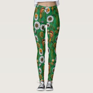Bee eaters on a spring meadow leggings