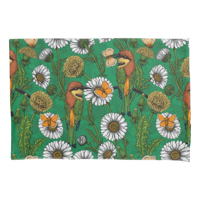 Bee eaters on a spring meadow pillowcase (Front)