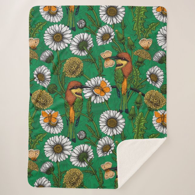 Bee eaters on a spring meadow sherpa blanket (Front)