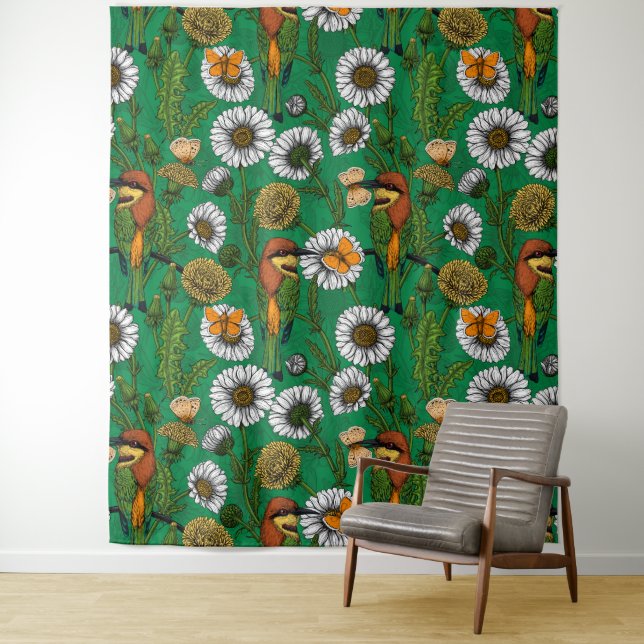 Bee eaters on a spring meadow tapestry (In Situ)
