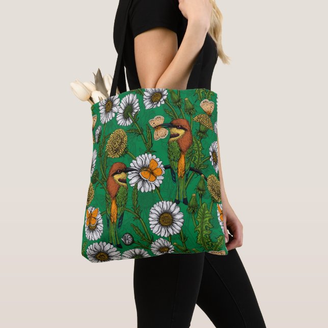 Bee eaters on a spring meadow tote bag (Close Up)