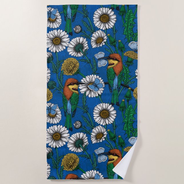 Bee eaters on blue beach towel (Front)