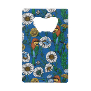 Bee eaters on blue credit card bottle opener