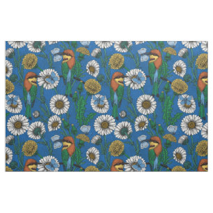 Bee eaters on blue fabric