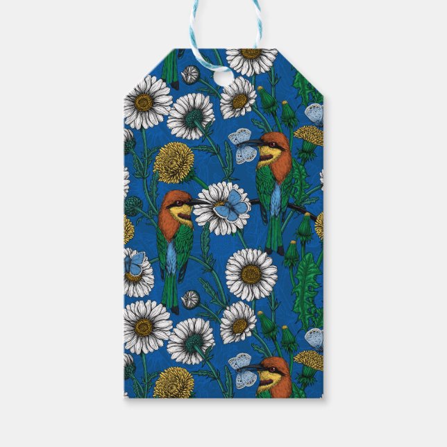 Bee eaters on blue gift tags (Front)