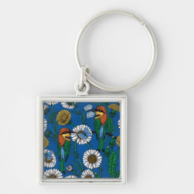 Bee eaters on blue keychain (Front)