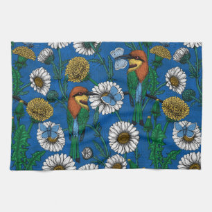 Bee eaters on blue kitchen towel