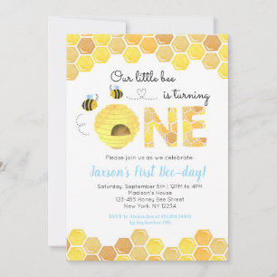 Bee First 1st Birthday party invitations for Boy