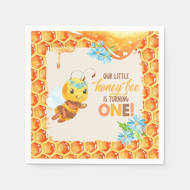 Bee First Birthday Napkin - Girl (Front)