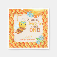 Bee First Birthday Napkin - Girl - Custom