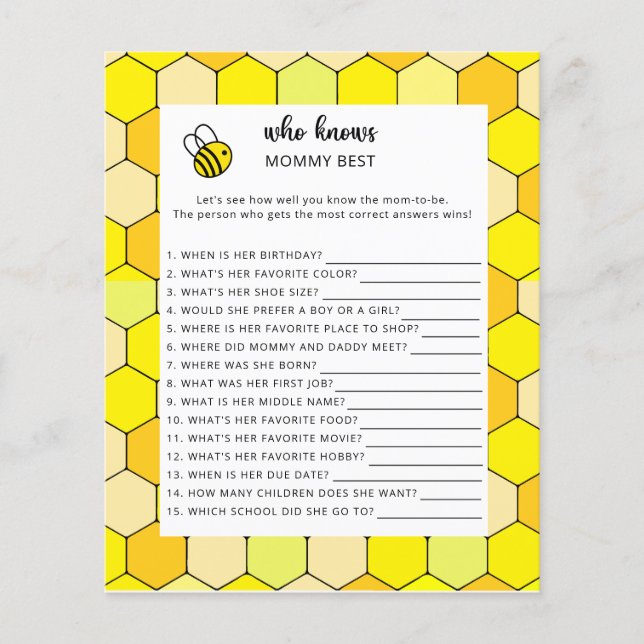 Bee floral baby shower, Who knows mommy best (Front)