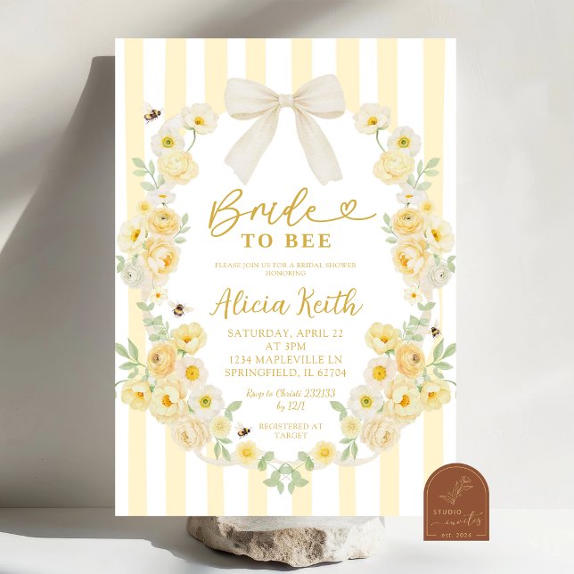 Bee Floral Bow Coquette Bridal Shower Invitation (Creator Uploaded)