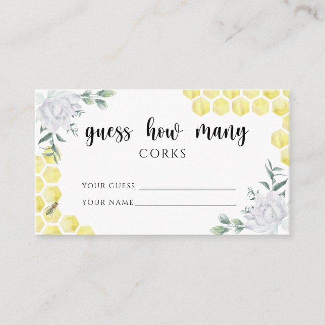Bee floral - guess how many corks bridal game enclosure card (Front)