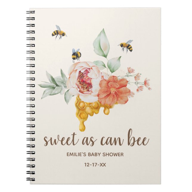 Bee Floral Honeycomb Baby Shower Guest Notebook (Front)