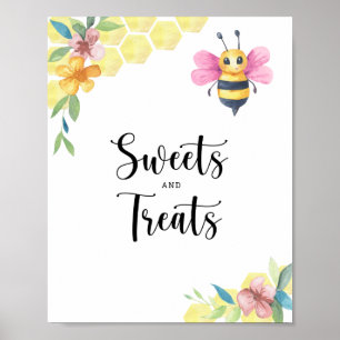 Bee floral - sweets and treats baby shower poster