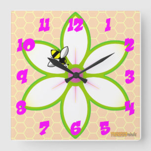 Bee, Flower Honeycome Square Wall Clock