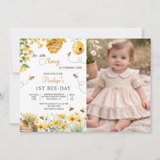 Bee Flower Our Little Honey Is Turning Birthday  Invitation