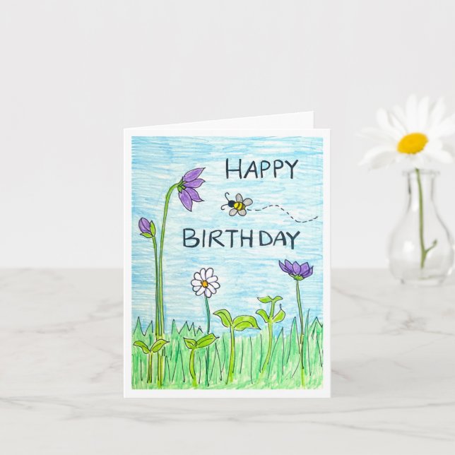 Bee & Flowers Birthday Card (Small Plant)