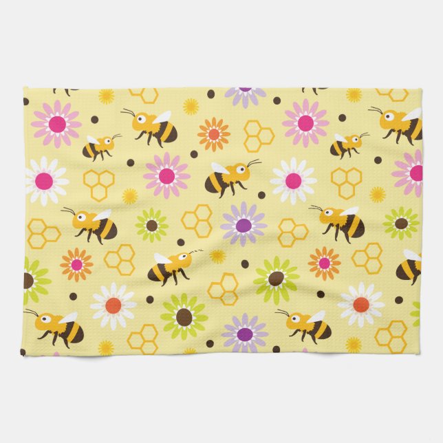 Bee & Flowers Kitchen Towel (Horizontal)