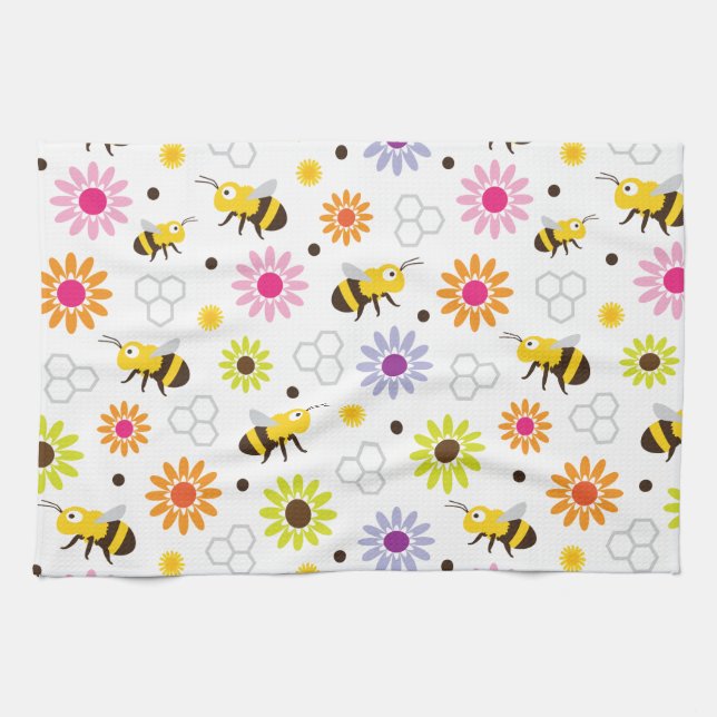 Bee & Flowers Kitchen Towel (Horizontal)