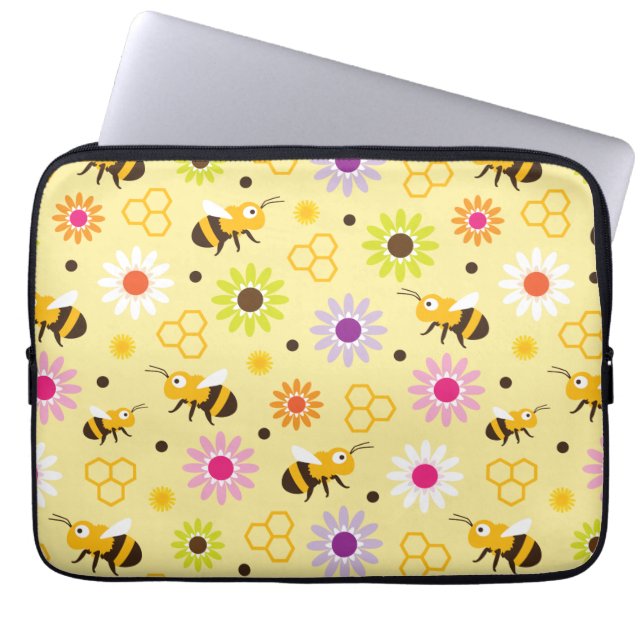 Bee & Flowers Laptop Sleeve (Front)
