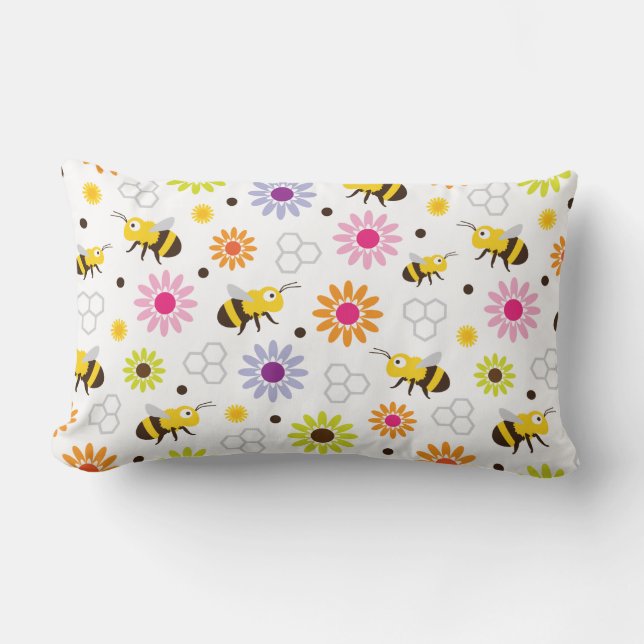 Bee & Flowers Lumbar Pillow (Front)
