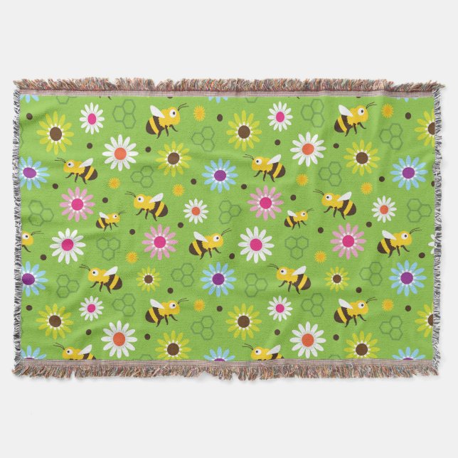 Bee & Flowers Throw Blanket (Front)