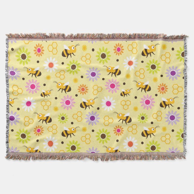Bee & Flowers Throw Blanket (Front)