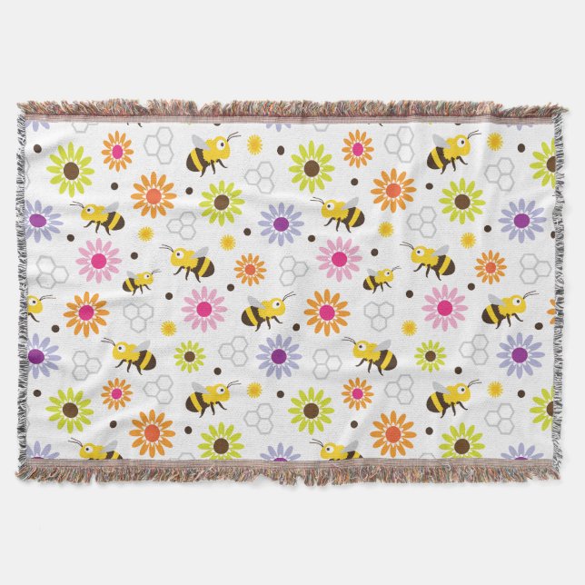 Bee & Flowers Throw Blanket (Front)