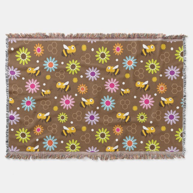 Bee & Flowers Throw Blanket (Front)