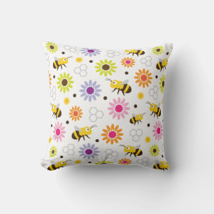 Bee & Flowers Throw Pillow