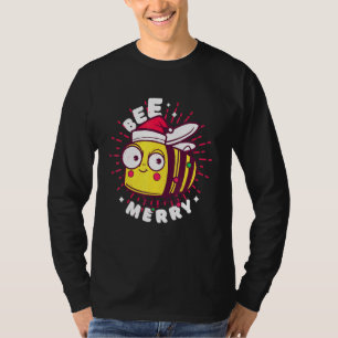 Bee For Merry Christmas With Santa Hat T-Shirt