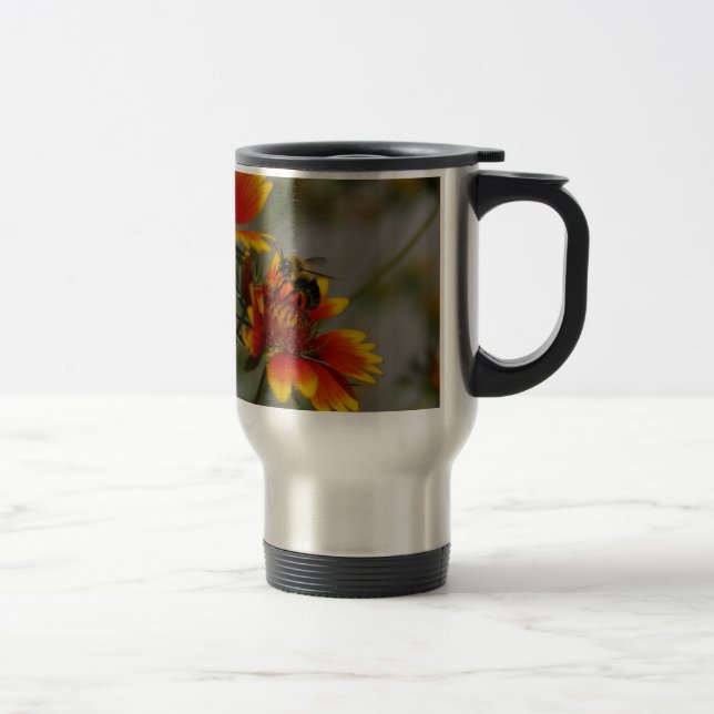 Bee foraging on a flower travel mug (Right)