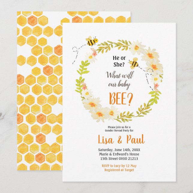 Bee Frames Gender Reveal Invitation (Front/Back)