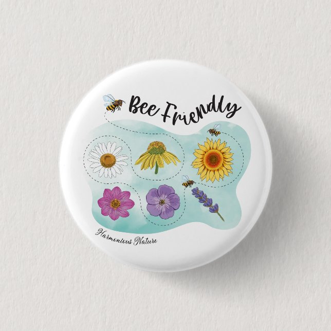 Bee friendly - Harmonious Nature 1 Inch Round Button (Front)