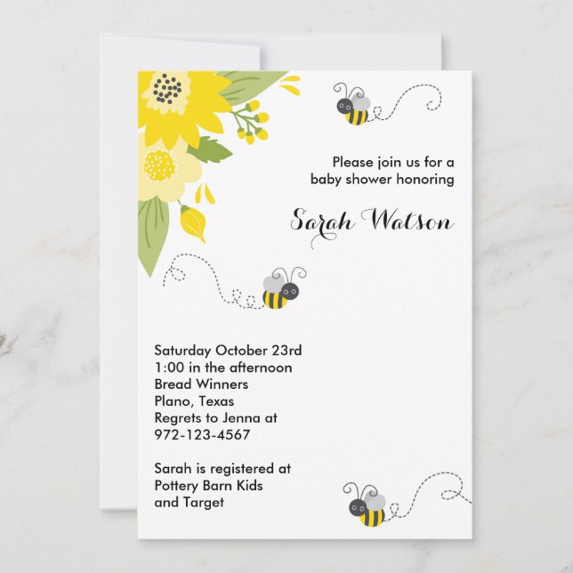 Bee Garden Baby Shower Invitations (Front)