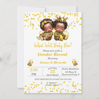 Bee Gender Reveal African American Baby Boy Girl Invitation