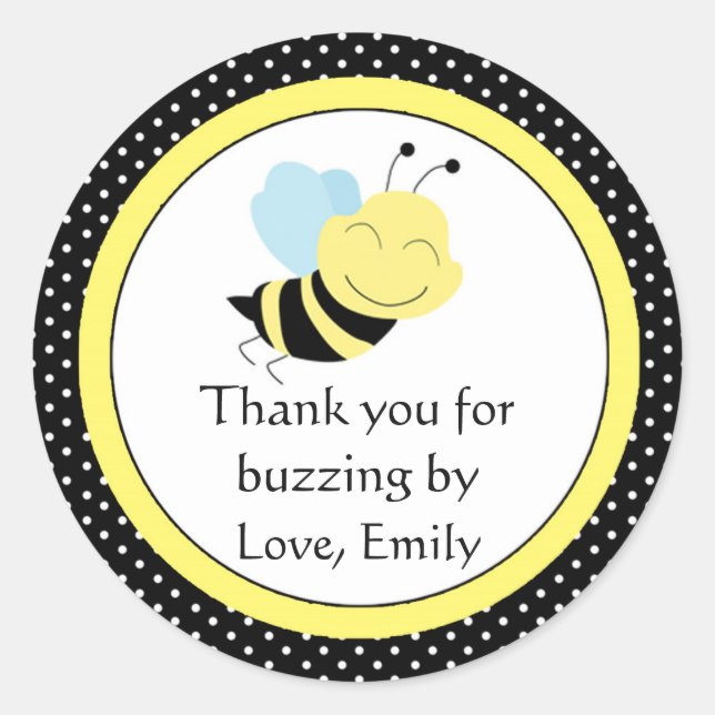 Bee Gender Reveal Baby Shower Labels Yellow Black (Front)