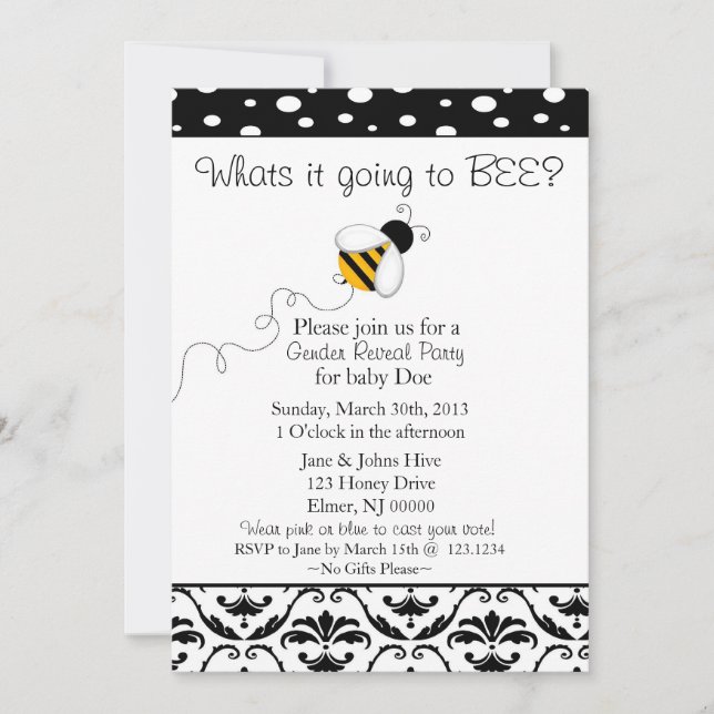 Bee Gender Reveal Invitation (Front)