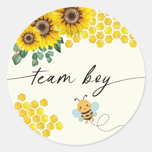 Bee Gender Reveal Party Team Boy Classic Round Sticker (Front)