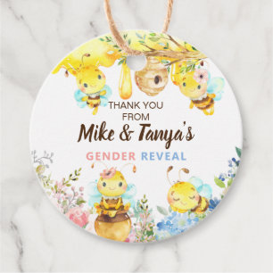 Bee gender reveal thank you tags, bumblebee. favour tags