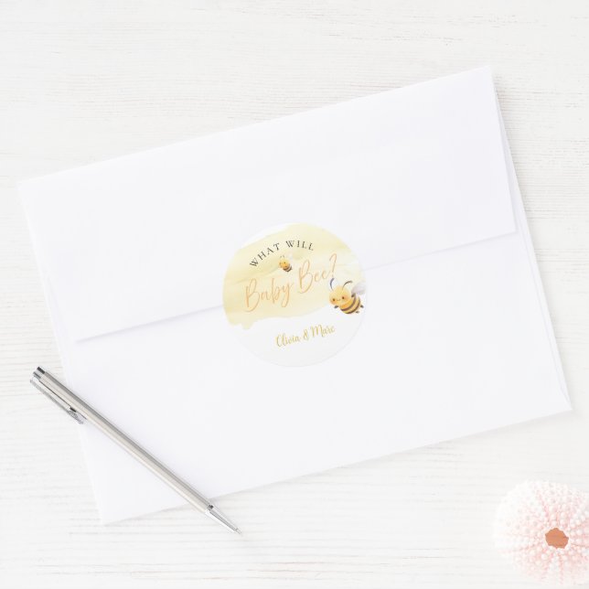 Bee Gender Reveal • What Will Baby Bee Classic Round Sticker (Envelope)