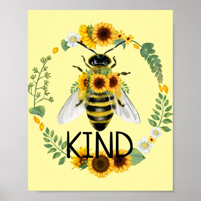 Bee Genre Sunflowers Kindness Yellow Class Poster (Devant)