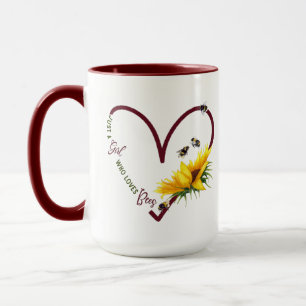 BEE GIRL LOVE Watercolor Sunflower Heart Red Mug