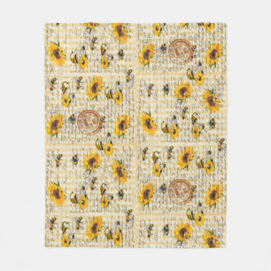 Bee Gnome Sunflower  Fleece Blanket