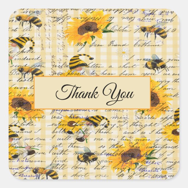 Bee Gnome Sunflower Square Sticker (Front)