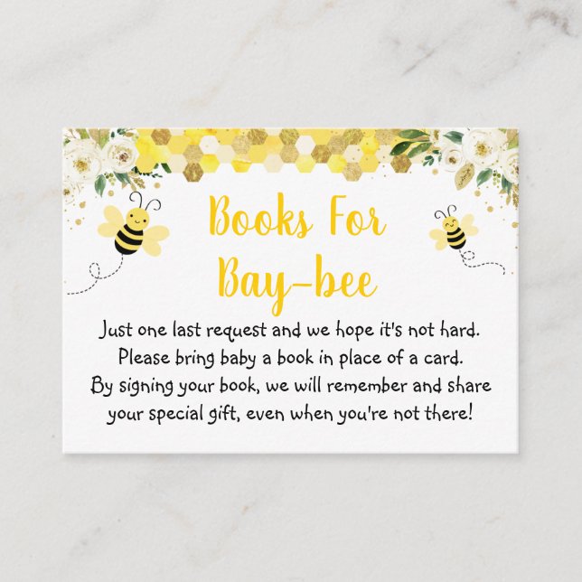 Bee Gold Floral Baby Shower Book Request Enclosure Card (Front)