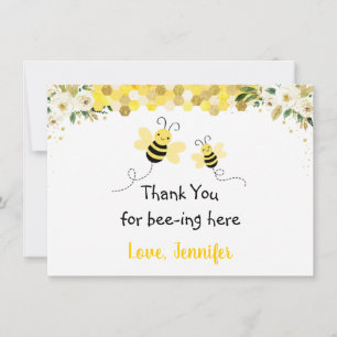 Bee Gold Floral Baby Shower Thank You Card